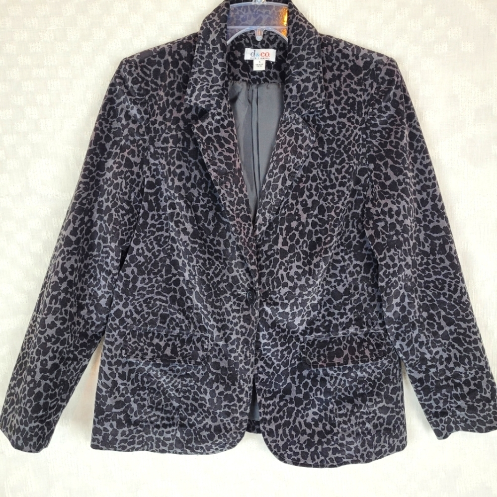 d&co Denim + Company classic gray leopard print velvet blazer classic office S - Picture 1 of 10